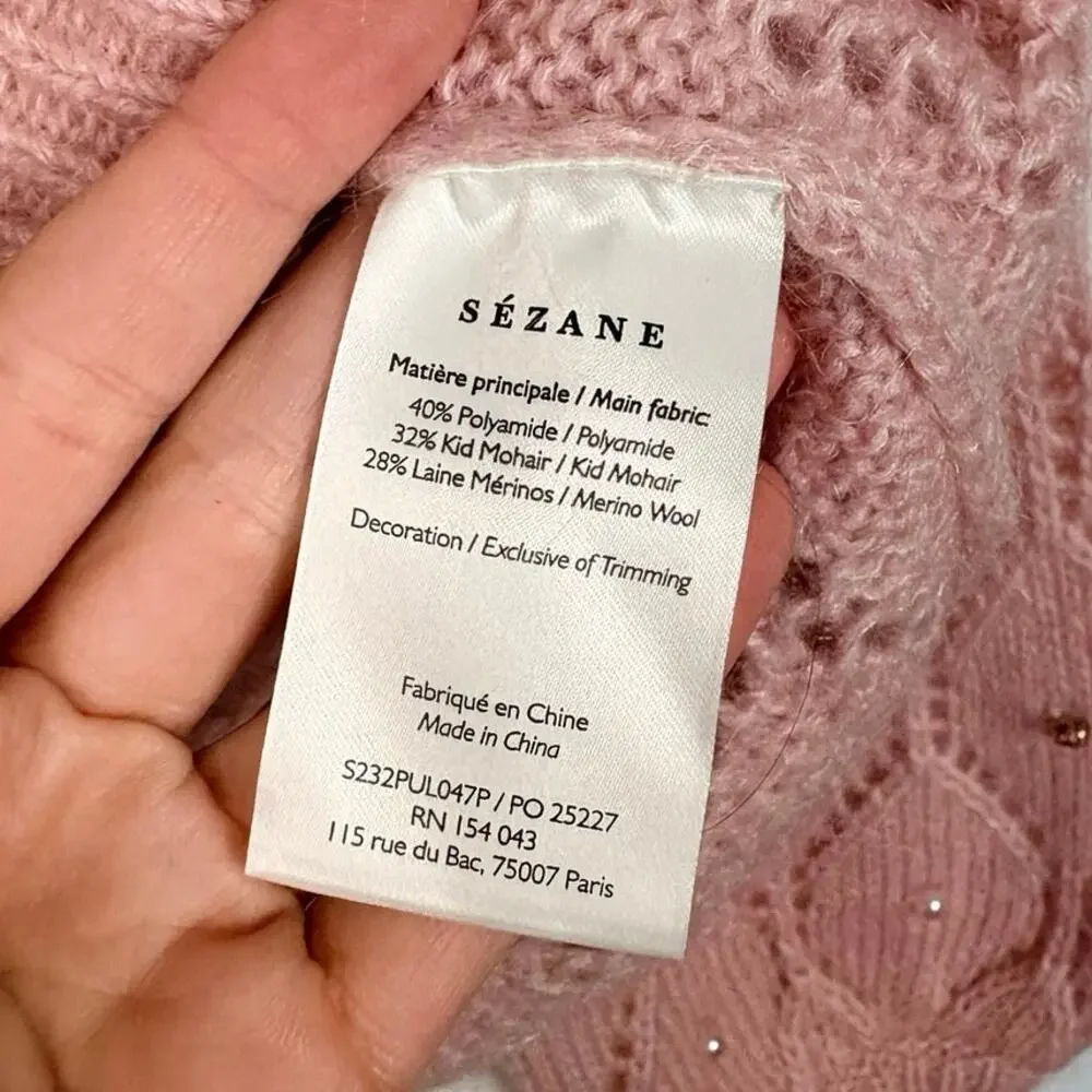 NWT Sezane Federica Knit Powder Pink Jewel Detail Balloon Sleeve Jumper XXS